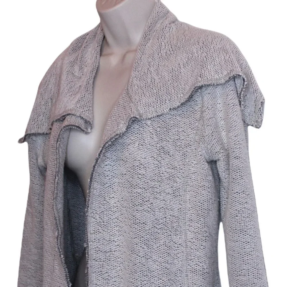 Trouble At The Mill Long Open Cardigan Sweater in Gray & White Size Small